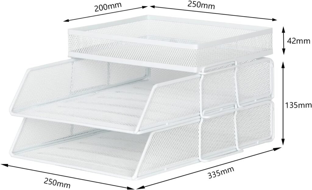 2 laags A4 brievenbakje wit metalen mesh met pennenhouder stapelbare bureau organizer voor documenten en kantoor en thuis gebruik