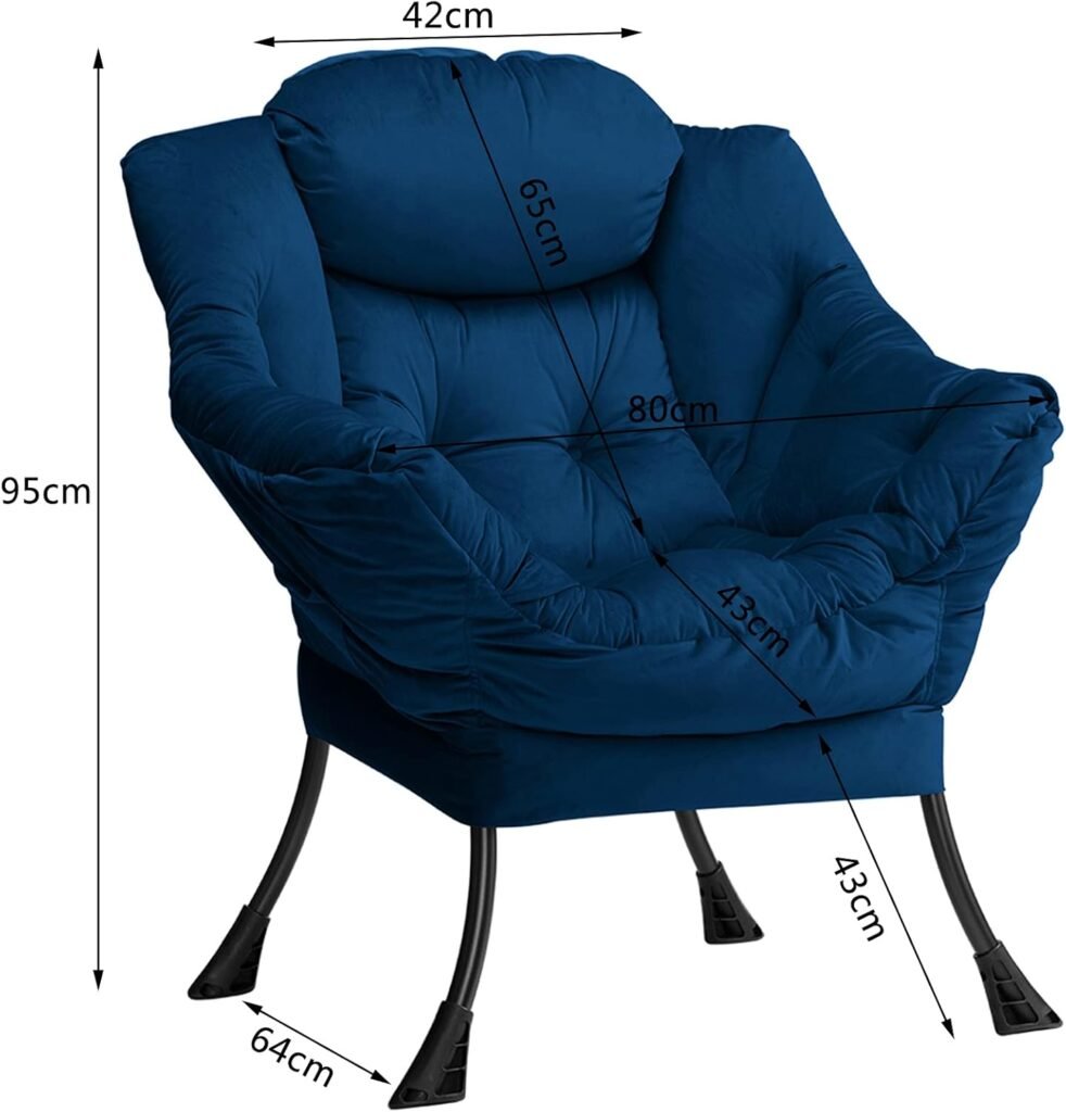 Relax fauteuil met armleuningen donkerblauw – lounge stoel met stalen frame voor woonkamer en slaapkamer – comfortabele lees- en ontspanningsstoel