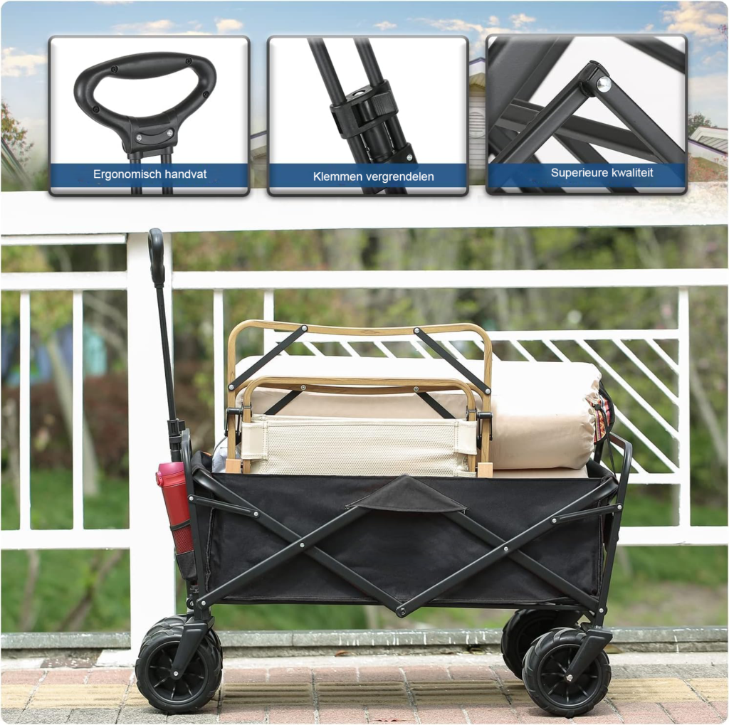 Opvouwbare handkar 160 kg met verstelbare trolley, grote off-road wielen en robuust frame voor outdoor en camping gebruik