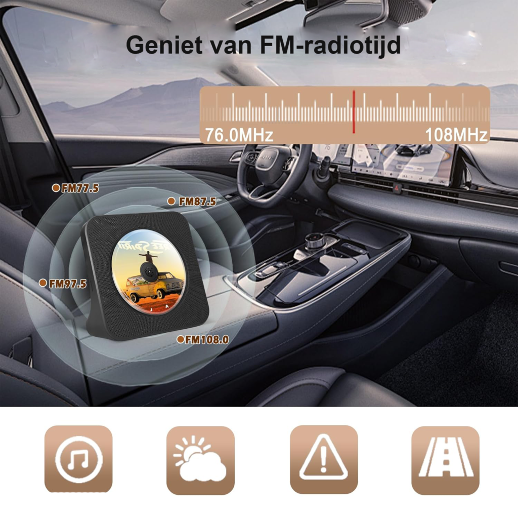 Draagbare CD-speler met Bluetooth, FM-radio, USB, AUX en afstandsbediening voor thuis en auto