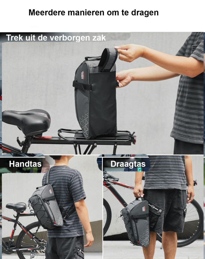 Waterdichte 2-in-1 fietstas voor bagagedrager met 8 liter inhoud en meerdere vakken