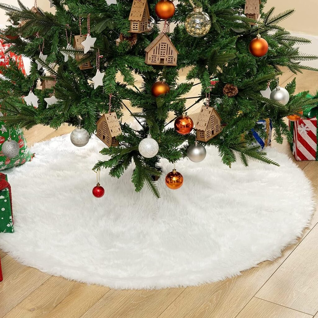 Witte kerstboomrok 120 cm met zachte sneeuwbedekking voor kerstboomdecoratie en basisafwerking