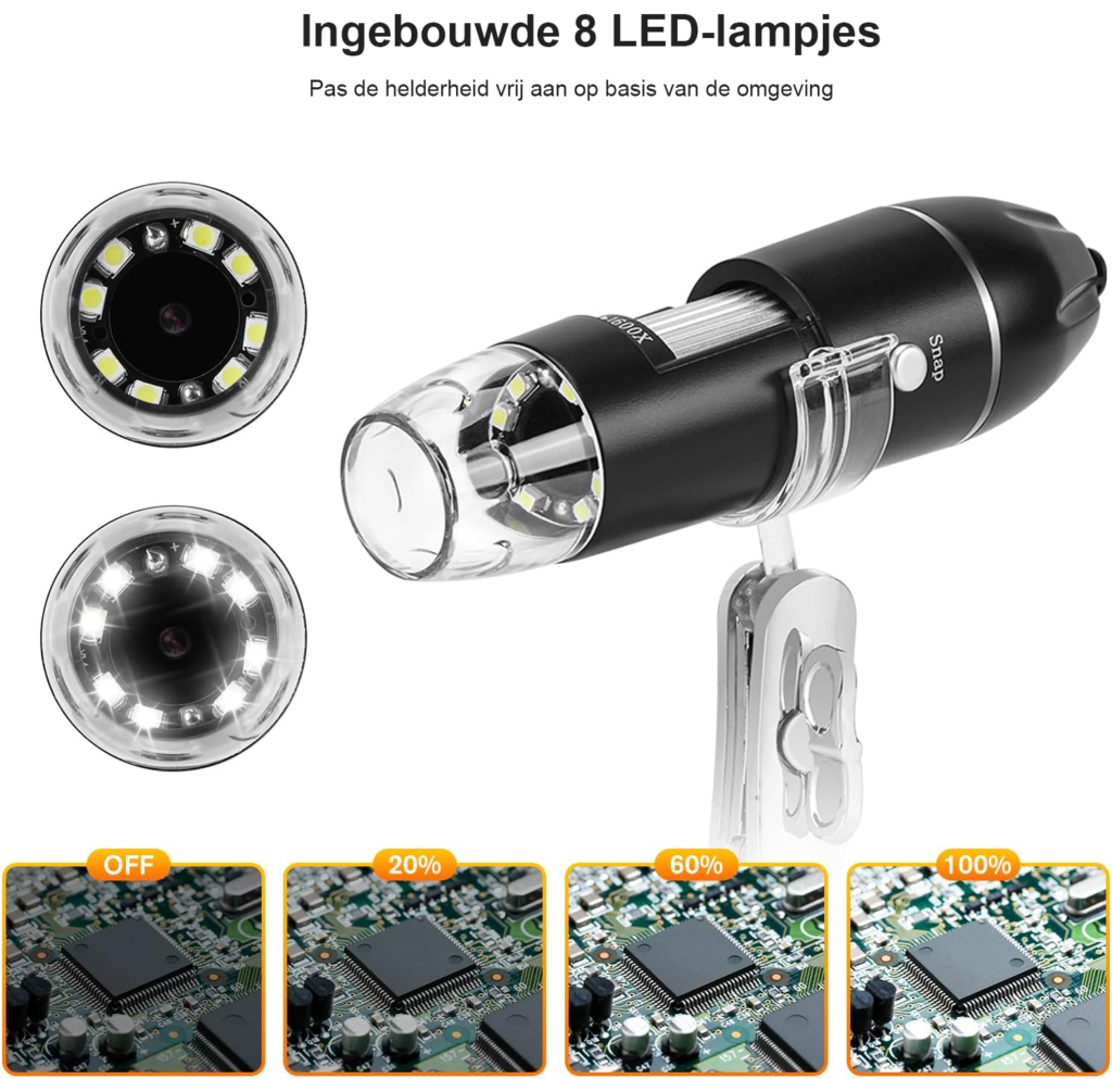Digitale microscoop met USB 1440P HD inspectiecamera en 1600X vergroting met LED verlichting voor iOS en Android