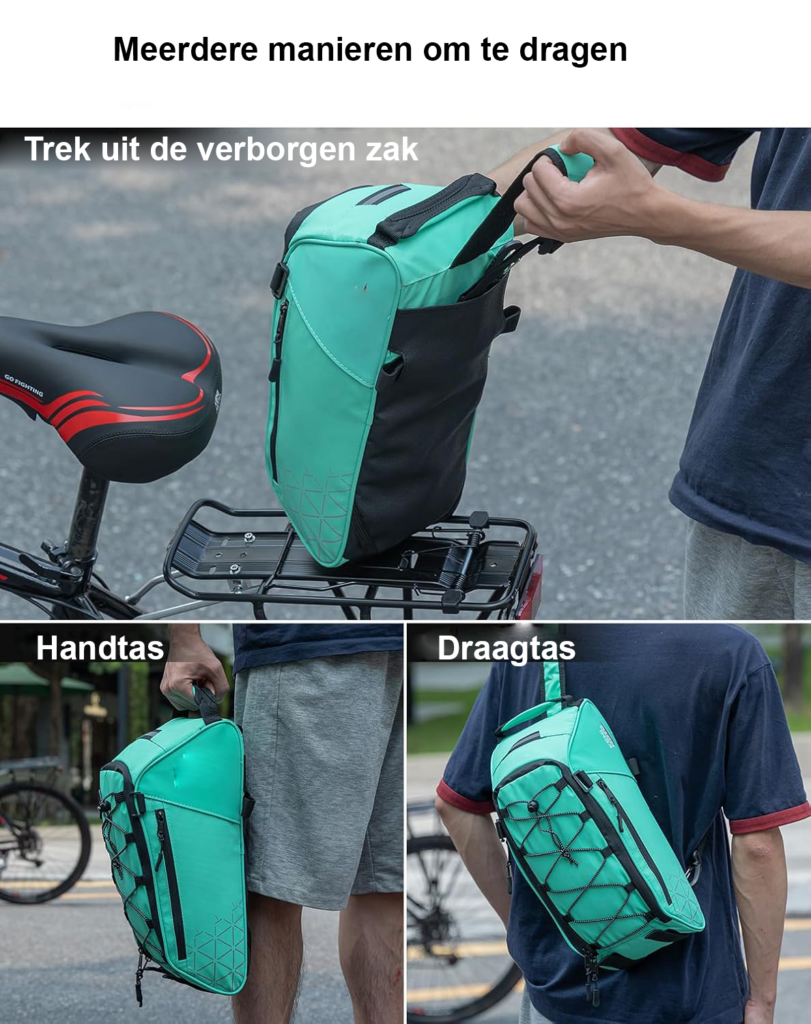 Waterdichte fietstas voor bagagedrager 8 liter met schouderriem