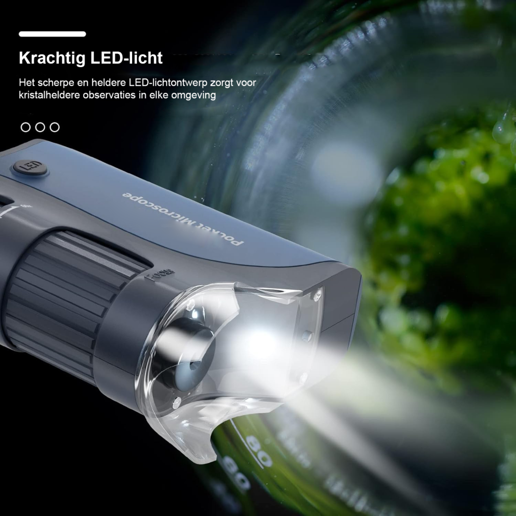 Zakmicroscoop voor kinderen met 60x-120x zoom, LED verlichting en 5 microscoopglaasjes voor educatief onderzoek