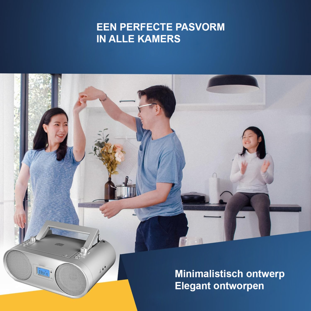 Boombox met CD speler Bluetooth AM FM radio MP3 USB AUX draagbare radio oplaadbare batterij digitaal display afstandsbediening