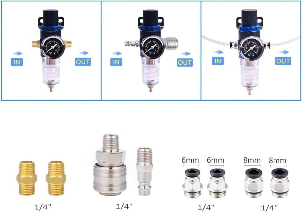 Luchtcompressor waterafscheider met drukregelaar en 1/4 inch filter voor pneumatisch systeem
