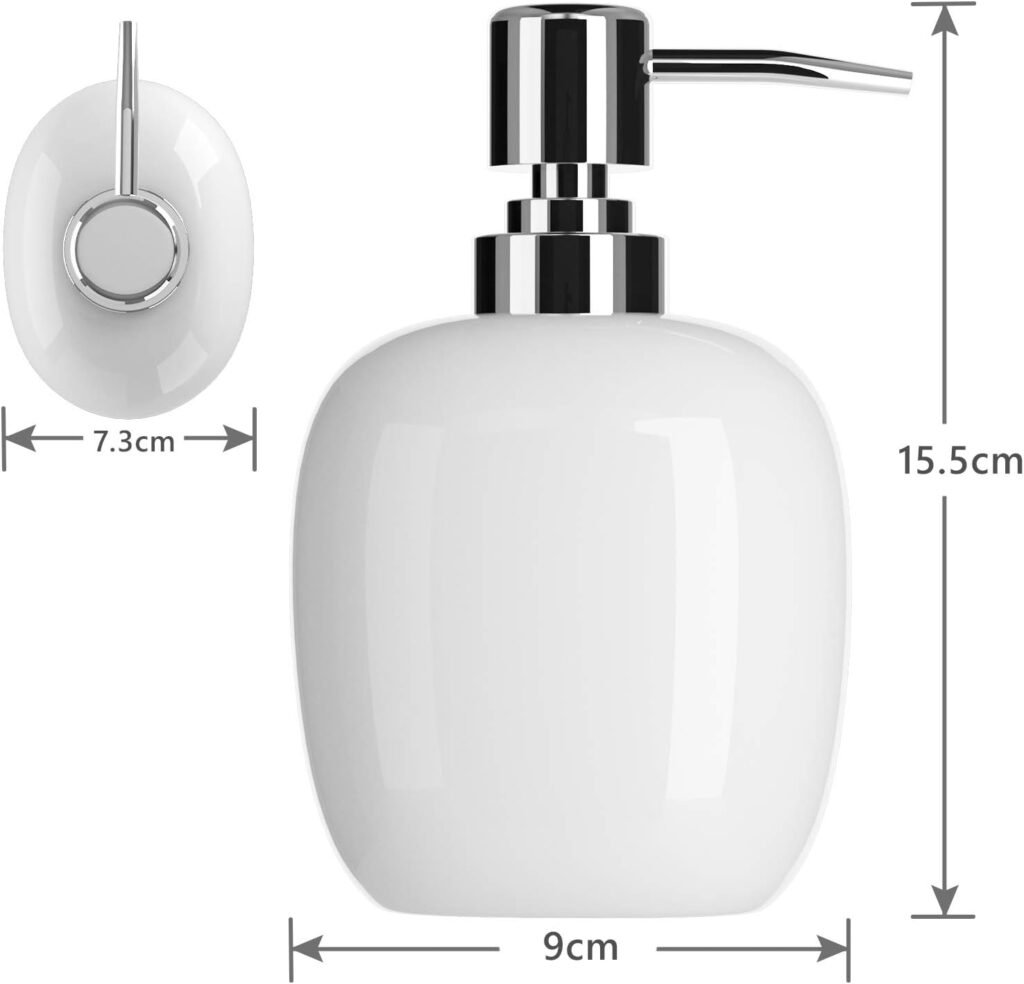 Witte keramische zeepdispenser 450ml met handzeep pomp voor badkamer en keuken met modern design