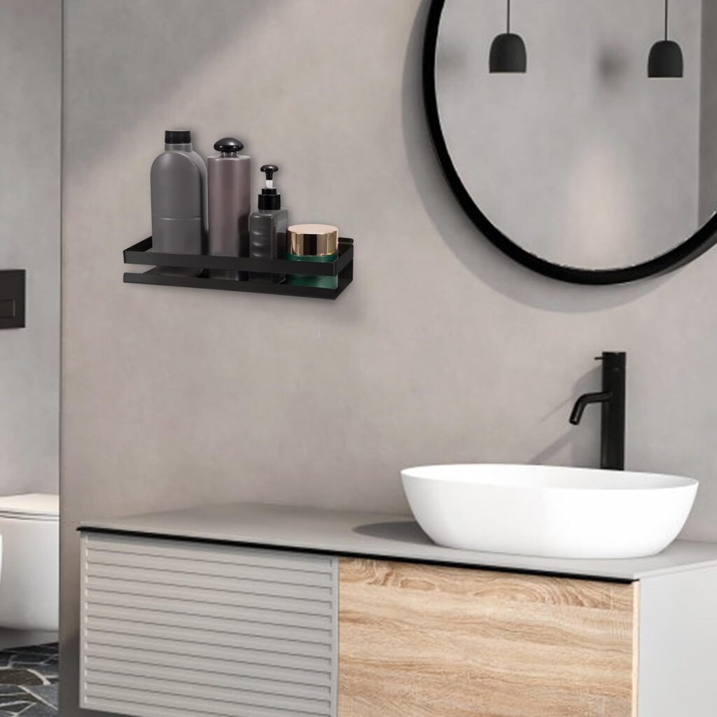 Zwarte RVS doucheplank van 30 cm voor badkamer, keuken en woonkamer met wandbevestiging