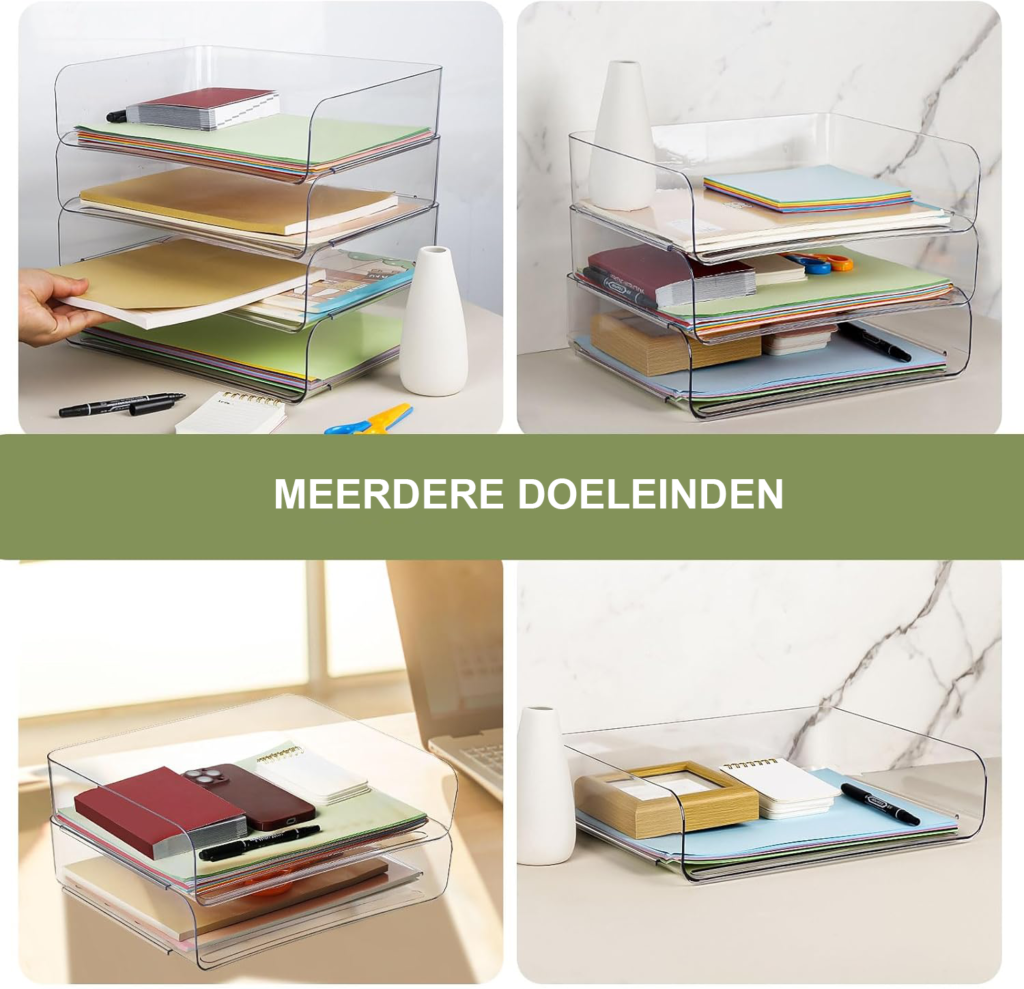 A4 documentenbak set van 4 stapelbare plastic brievenbakken voor bureau en kantoororganisatie
