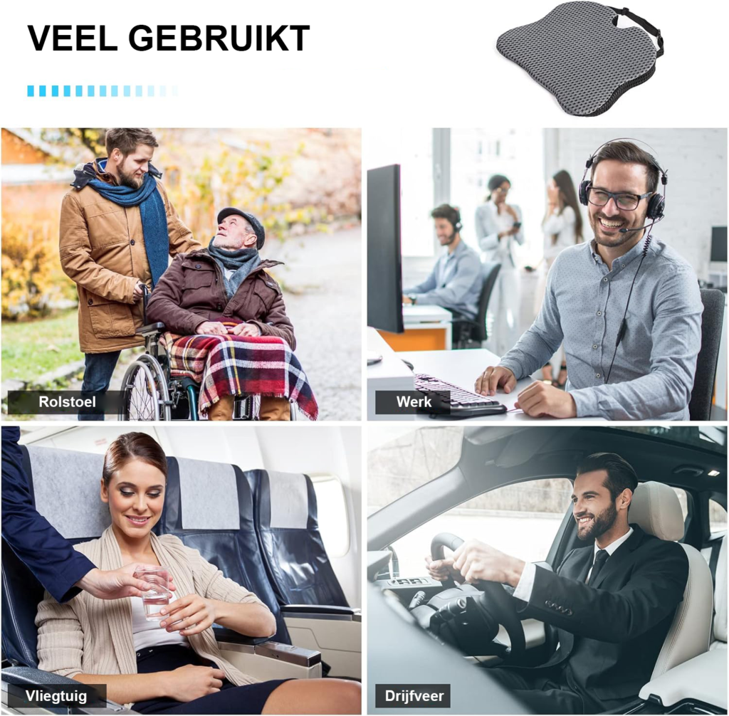 Memory foam autostoel kussen met ergonomisch wigkussen voor auto, bureaustoel en rolstoel