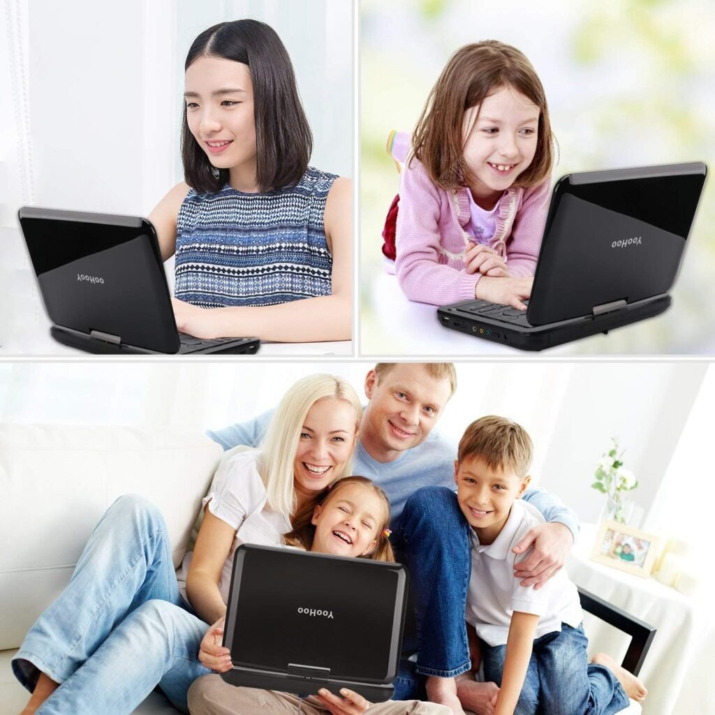 Draagbare DVD-speler met 10,5 inch draaibaar HD scherm en oplaadbare batterij zwart