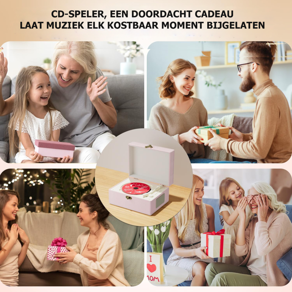 Roze draagbare CD-speler met ingebouwde luidsprekers en tijdinstelling voor thuis en kamerdecoratie