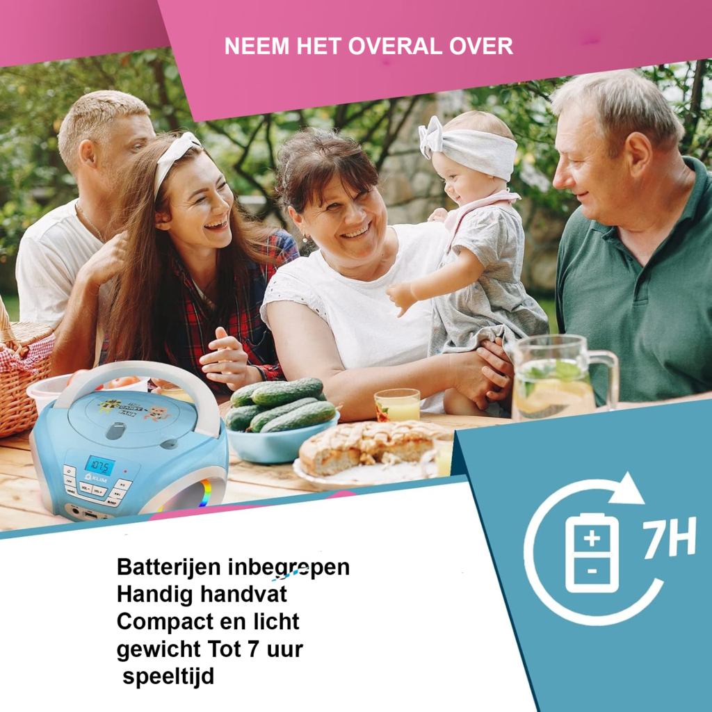 Boombox CD Speler voor Kinderen met FM Radio en Batterij - Blauwe Kinder Radio CD Speler