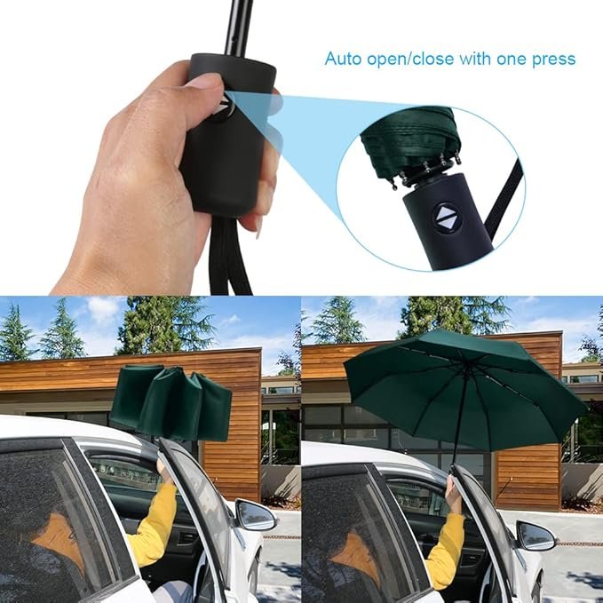 Opvouwbare reisparaplu met automatische open dicht functie, compacte winddichte paraplu voor heren en dames