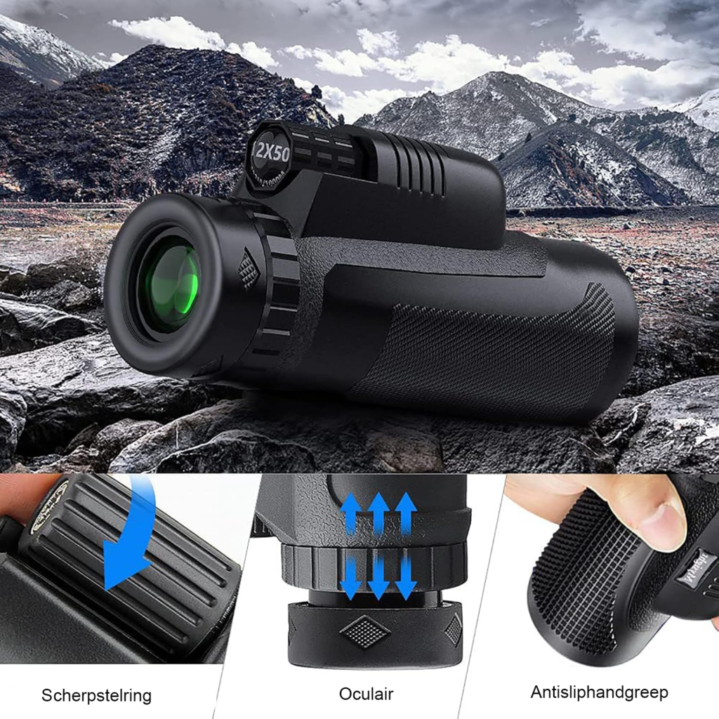 Monoculair 12x50 HD verrekijker met smartphone adapter, multicoated lens voor vogelspotten en outdoor gebruik