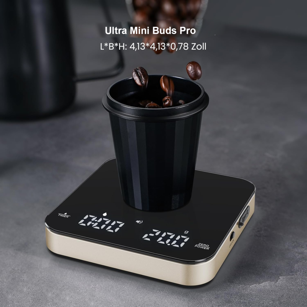 Espressoweegschaal met timer, oplaadbare mini koffieweegschaal 2 kg met 0,01 g nauwkeurigheid voor espresso en pour over koffie