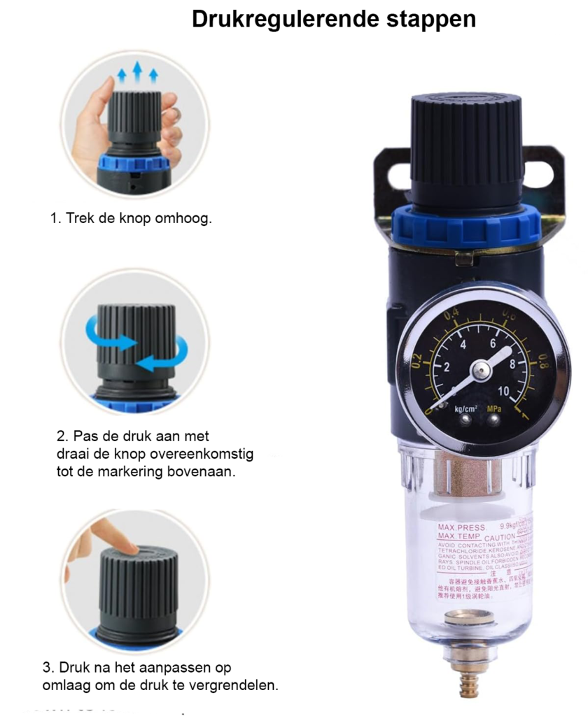 Luchtcompressor waterafscheider met drukregelaar en 1/4 inch filter voor pneumatisch systeem