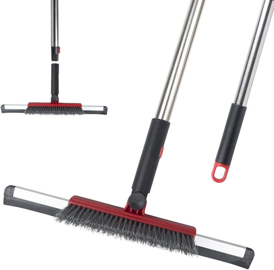 Vloerwisser schrobber squeegee 54 inch verstelbaar handvat met voegenborstel badkamer keuken tegels glas vloerreiniger multifunctioneel rood schoonmaaktool
