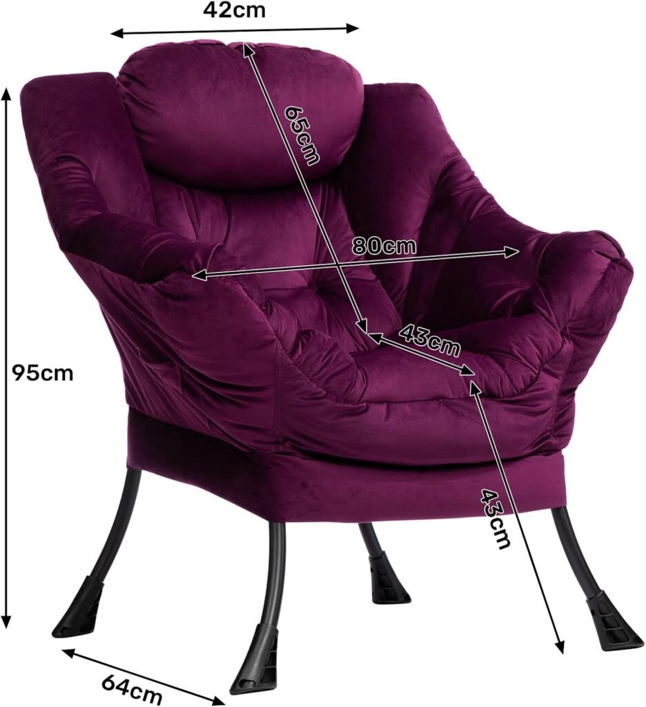 Relaxfauteuil paars met armleuningen stalen frame lounge leesstoel woonkamer slaapkamer comfort fauteuil