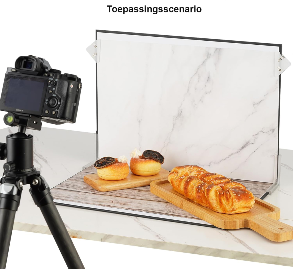 Fotografie achtergrond set 30 x 40 cm met dubbelzijdig achtergrondpapier voor productfotografie, voedsel, sieraden en cosmetica
