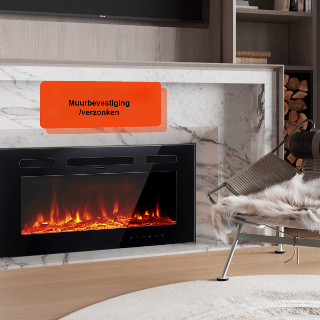 Elektrische haard zwart 76,2 cm met 12 vlamkleuren, wandmontage en vrijstaand, glazen touchscreen en afstandsbediening