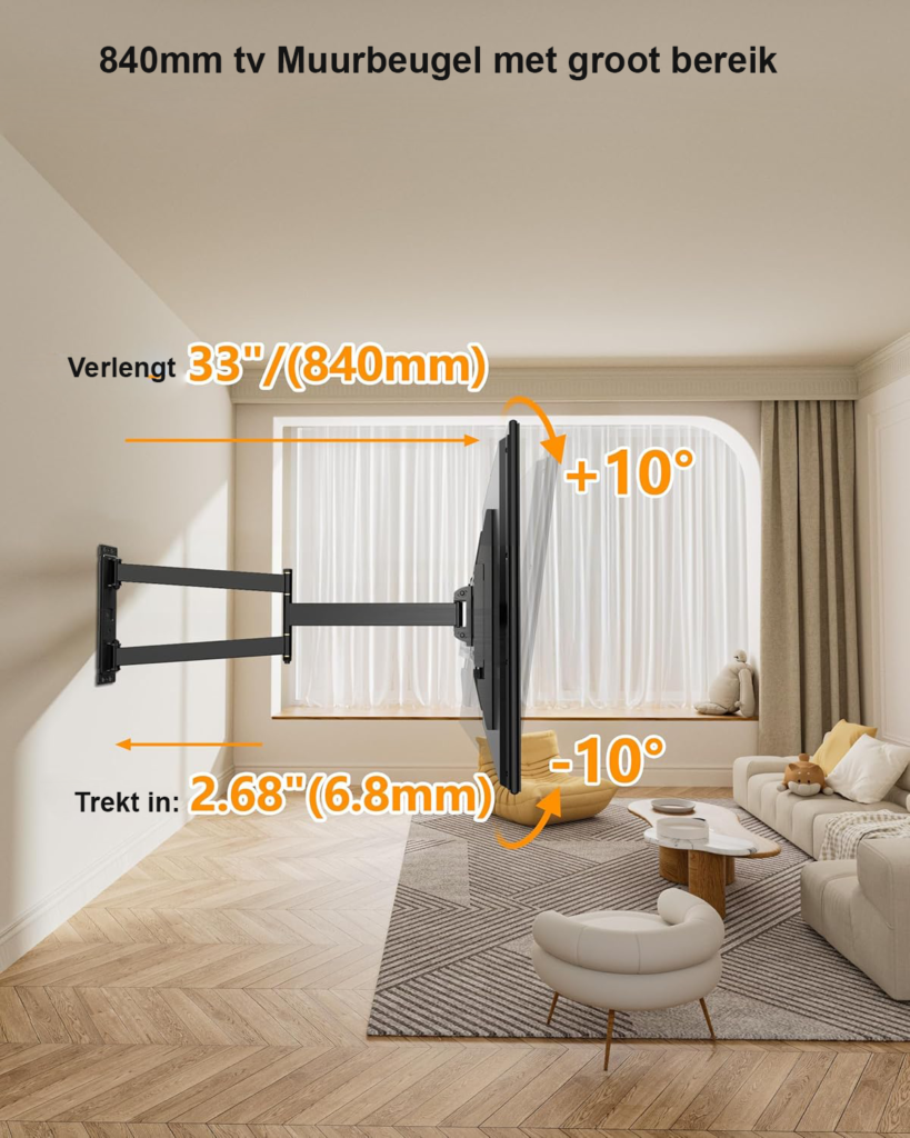 Draaibare TV muurbeugel 23-60 inch met uittrekbare arm en VESA 400x400 mm bevestiging tot 40 kg