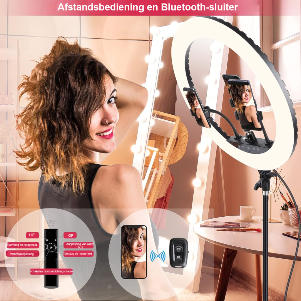 21 inch LED ringlamp met statief en afstandsbediening voor video-opnames en fotografi