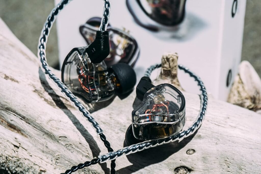 Zwarte in-ear oordopjes met 10mm dual magnetic circuit, HiFi geluid, diepe bas en verwisselbare 2-pin kabel zonder microfoon