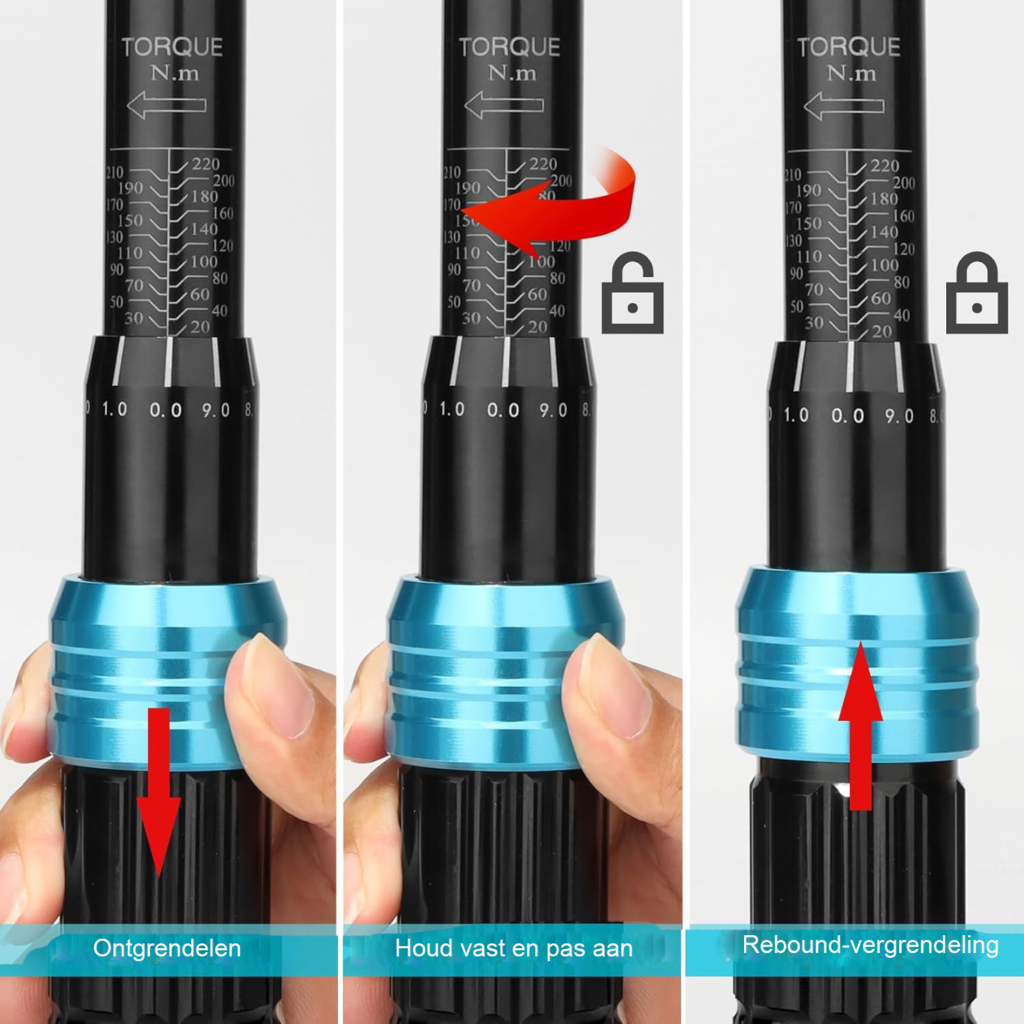 7-delige 1/2 inch momentsleutelset verstelbaar met 72-tands mechanisme voor auto- en motoronderhoud