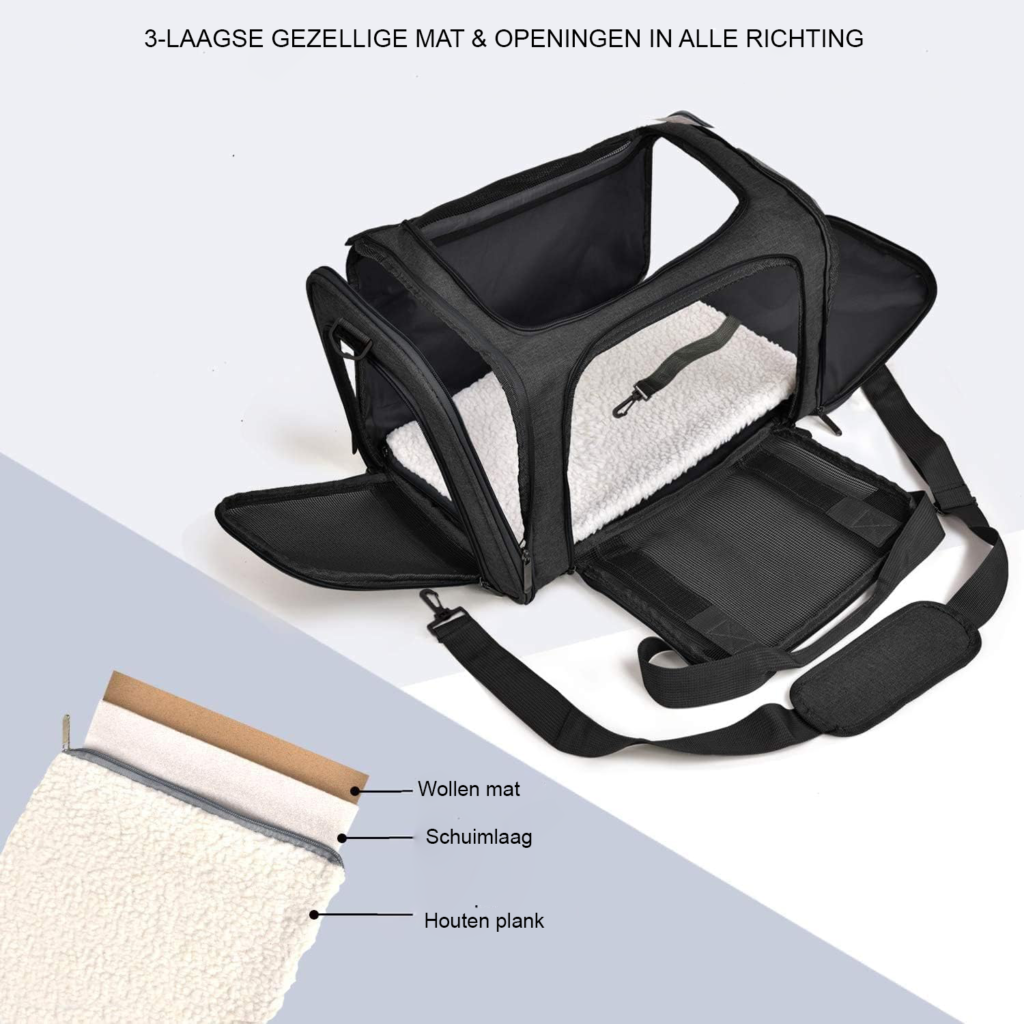 Draagtas voor kat en hond als opvouwbare transportbox tot 8 kg in zwart formaat 50 x 34 x 34 cm