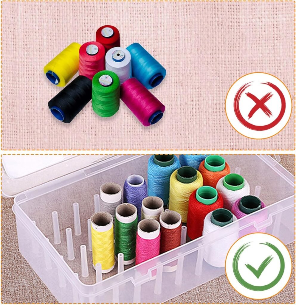 Naaigaren Opbergdoos met Deksel - Garenbox voor 42 Garenklossen - Transparante Borduurgaren Organizer - 23,5 x 13,7 x 6,5 cm PP-kunststof