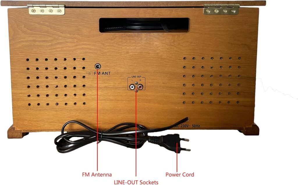 Vintage 7-in-1 platenspeler met CD- en cassettedeck, USB-speler, ingebouwde stereo speakers en 3,5 mm AUX-ingang in houten ontwerp zonder Bluetooth