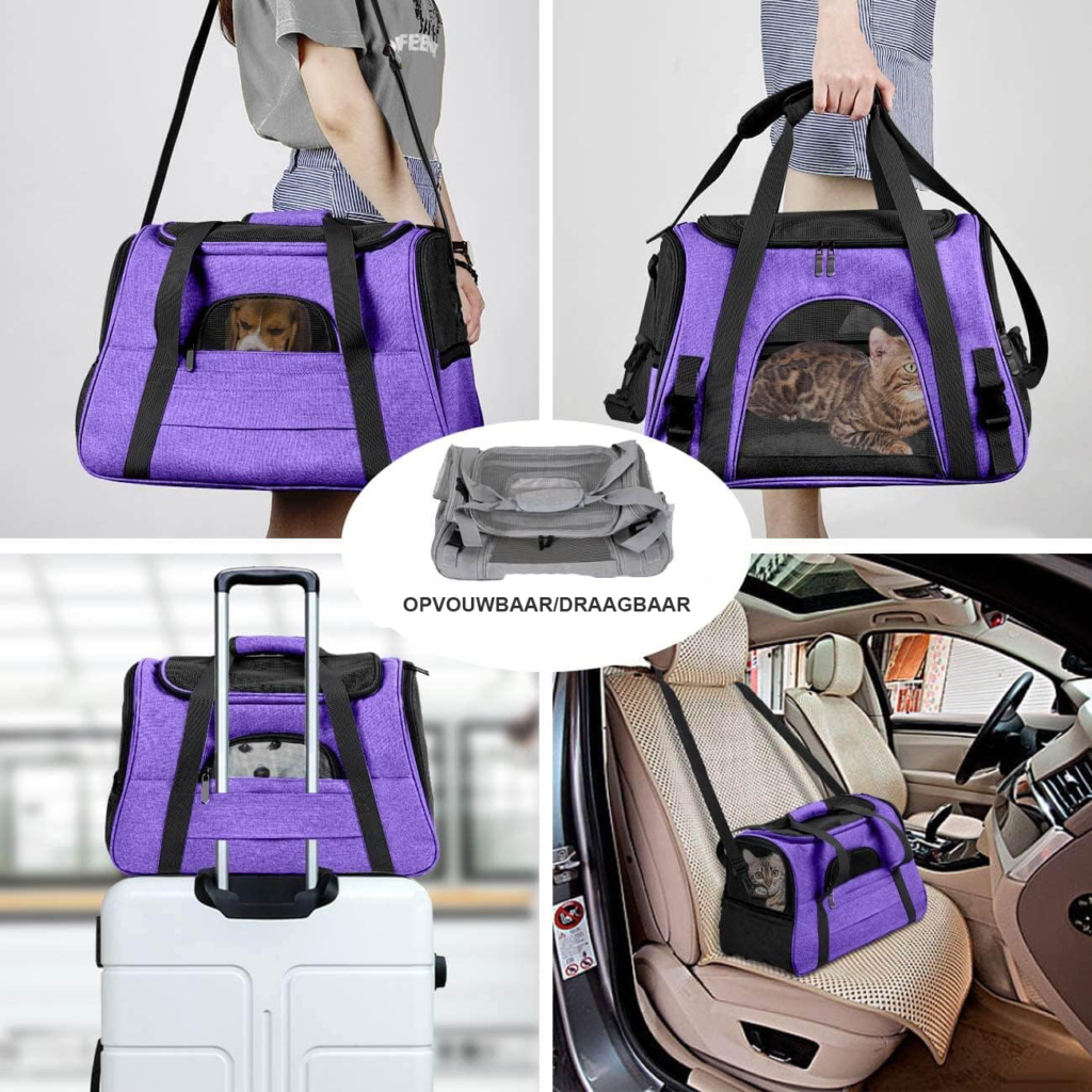 Opvouwbare katten transportbox grijs met schouderriem draagtas voor katten en kleine honden maat M vouwbare reistas
