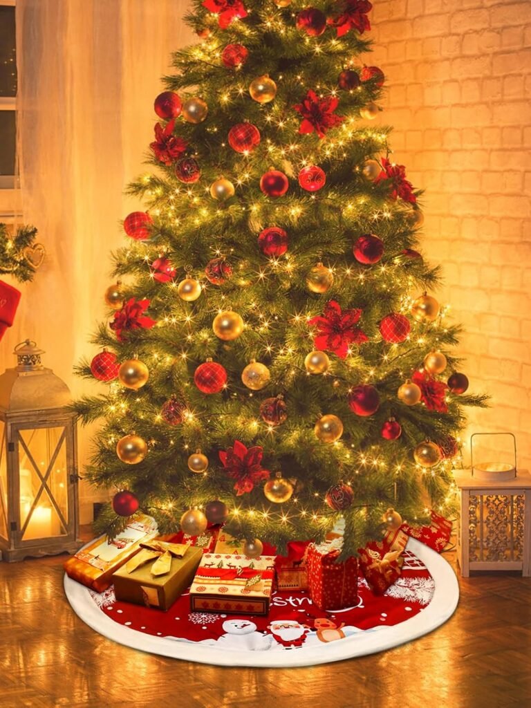 Rode pluche kerstboom rok 48 inch met kerstdecoratie en sneeuwvlokkenpatroon voor feestdagen