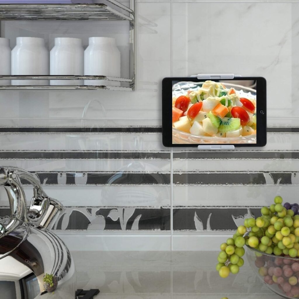 Zelfklevende tablet muurhouder wit voor iPad Air, Mini, Pro 10.5 en smartphone wandbeugel keuken eReader houder