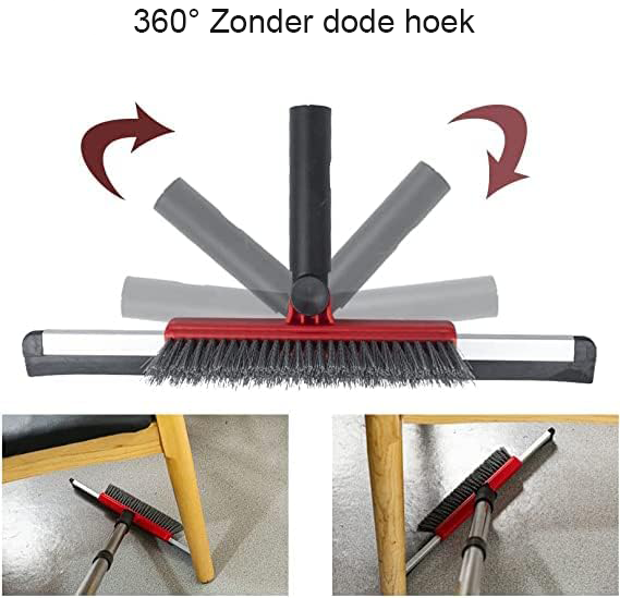 Vloerwisser schrobber squeegee 54 inch verstelbaar handvat met voegenborstel badkamer keuken tegels glas vloerreiniger multifunctioneel rood schoonmaaktool