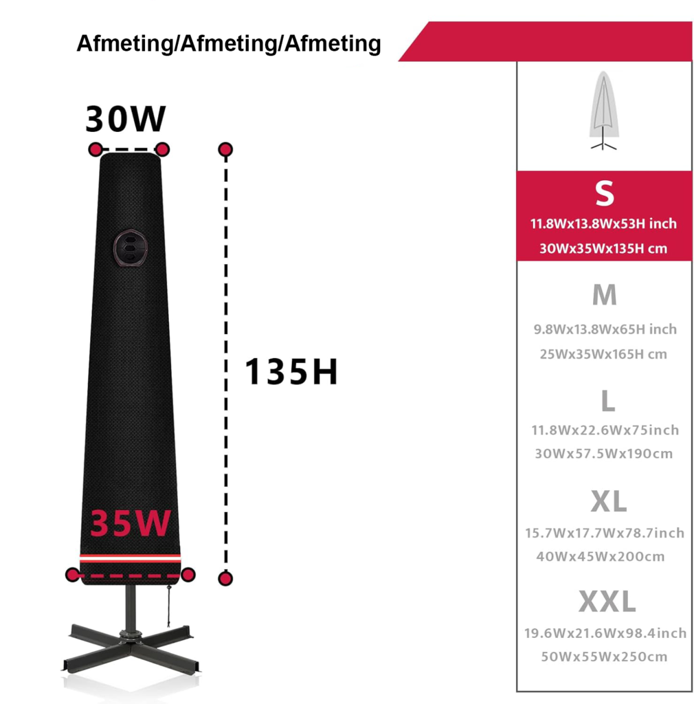 Zwarte waterdichte parasolhoes 200 cm met stok voor bescherming van parasol tegen weer en wind