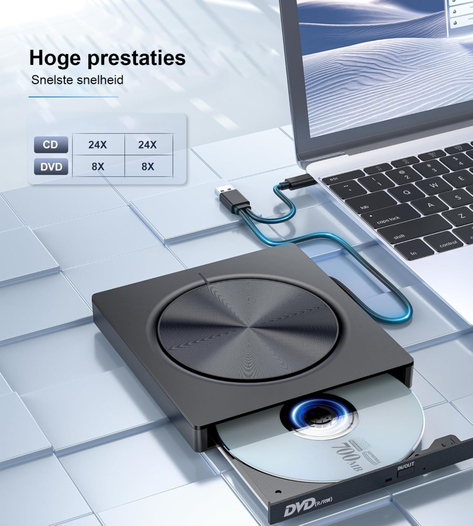 Externe CD DVD speler met USB 3.0 en USB-C aansluiting voor laptop en desktop met draagbare optische drive en SD/TF slot