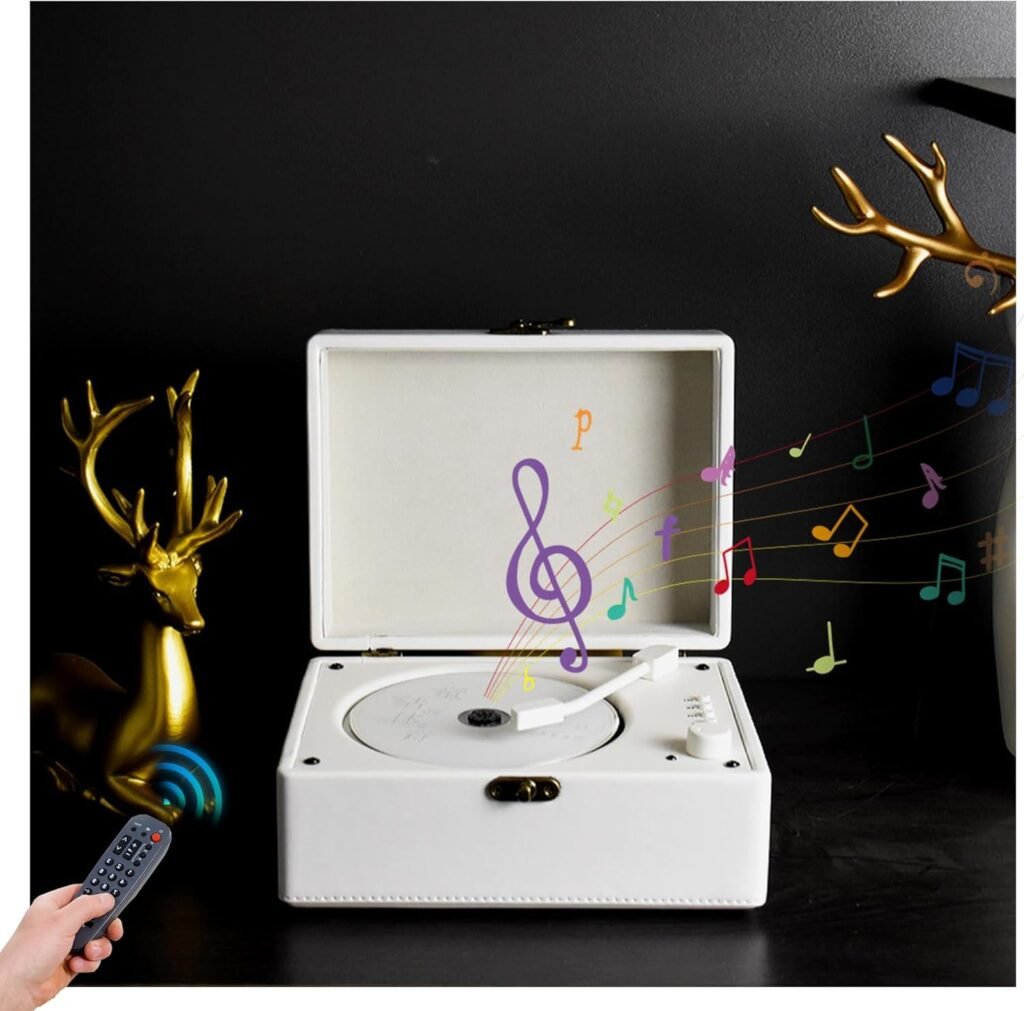 Draagbare CD speler met Bluetooth, oplaadbare batterij en ingebouwde speakers voor muziek luisteren thuis in witte uitvoering