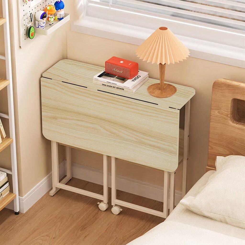 Vouwbureau met wielen en opberplank eiken kleur 80x58x75 cm voor thuis en kantoor