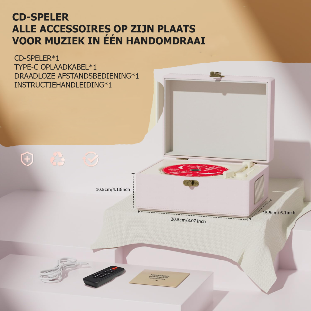 Roze draagbare CD-speler met ingebouwde luidsprekers en tijdinstelling voor thuis en kamerdecoratie