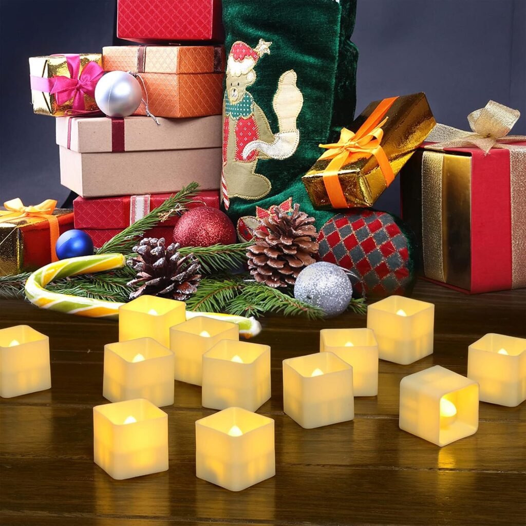 LED Theelichtjes Set 12 Stuks - Flikkerende Kaarsen Zonder Vlam voor Sfeerverlichting - Warm Wit op Batterij - Vierkant 3,5 cm