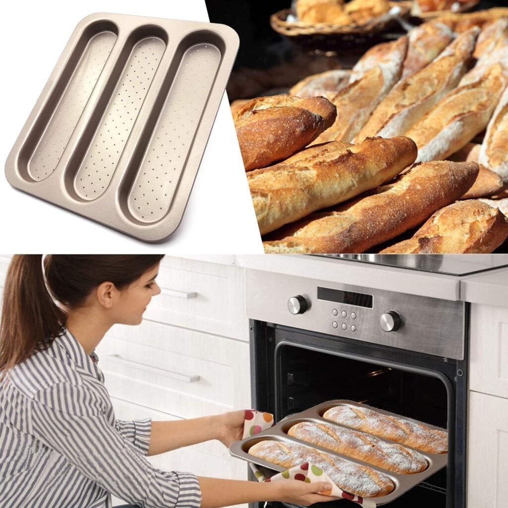 Geperforeerde baguette bakvorm van koolstofstaal voor 3 stokbroden met antiaanbaklaag voor krokante baguettes uit de oven