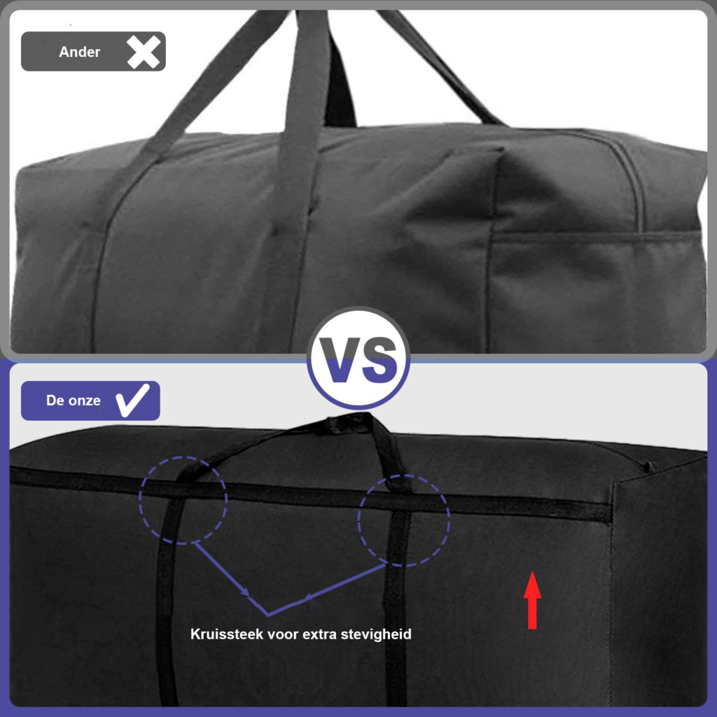 Set van 2 XXL opbergtassen 180L van waterdicht 600D Oxford met rits en handvatten voor kleding, dekbedden en verhuizing