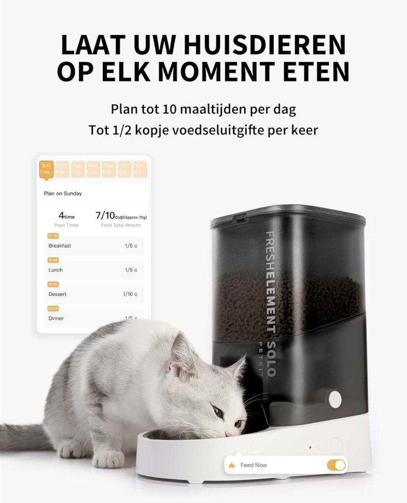 Automatische kattenvoederautomaat met WiFi, app bediening, 3L inhoud en RVS voerbak voor katten