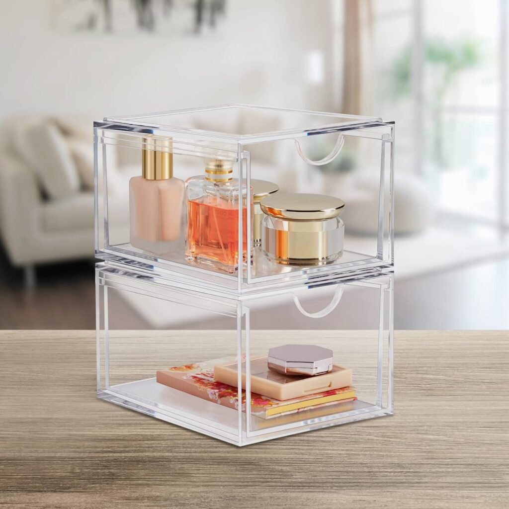 Transparante acryl make-up organizer voor cosmetica en huidverzorging, stapelbaar ontwerp 20% dikker