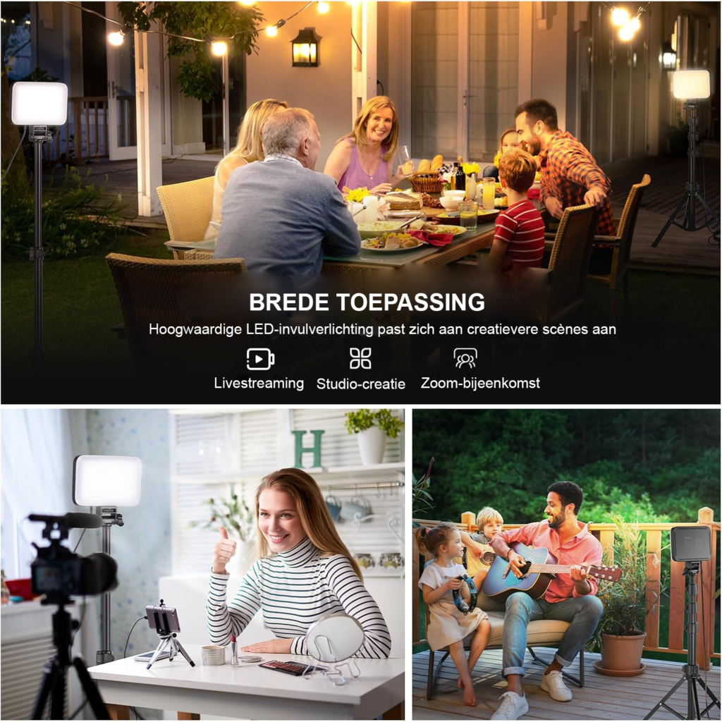 LED videolamp set met verstelbaar statief, dimbare bi-color studioverlichting voor fotografie en video-opnames