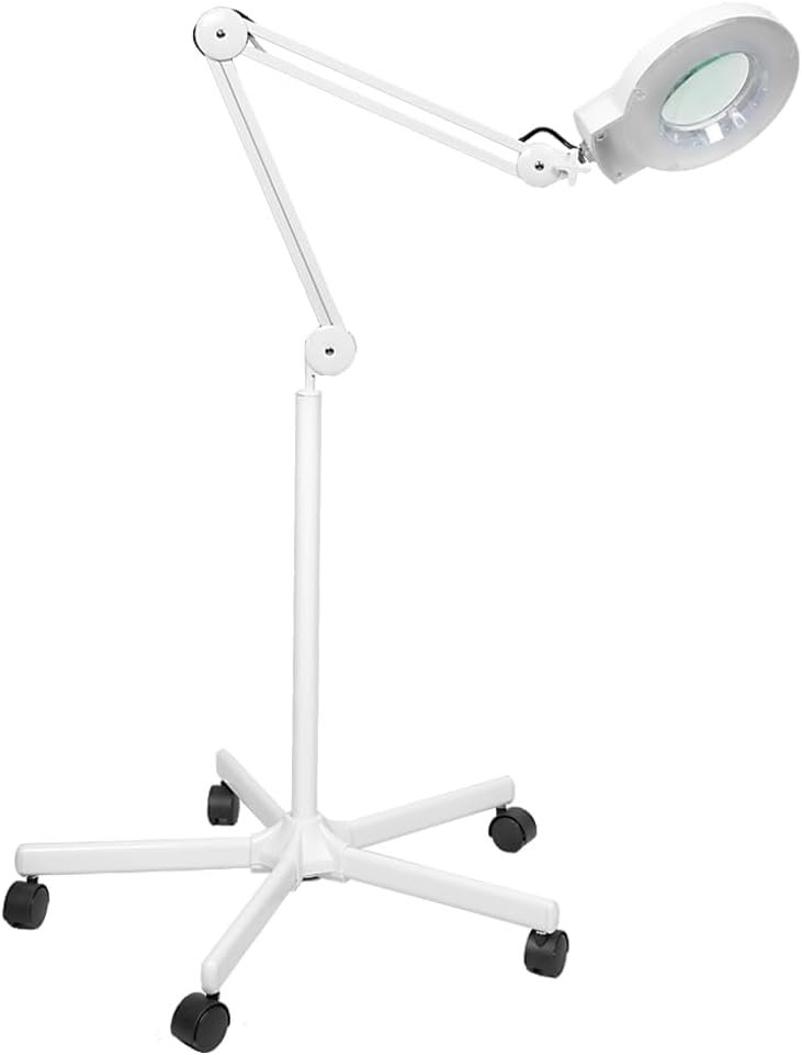 LED vergrootlamp met rolstandaard en verstelbaar vergrootglas voor beautybehandelingen, handwerken en cosmetisch gebruik