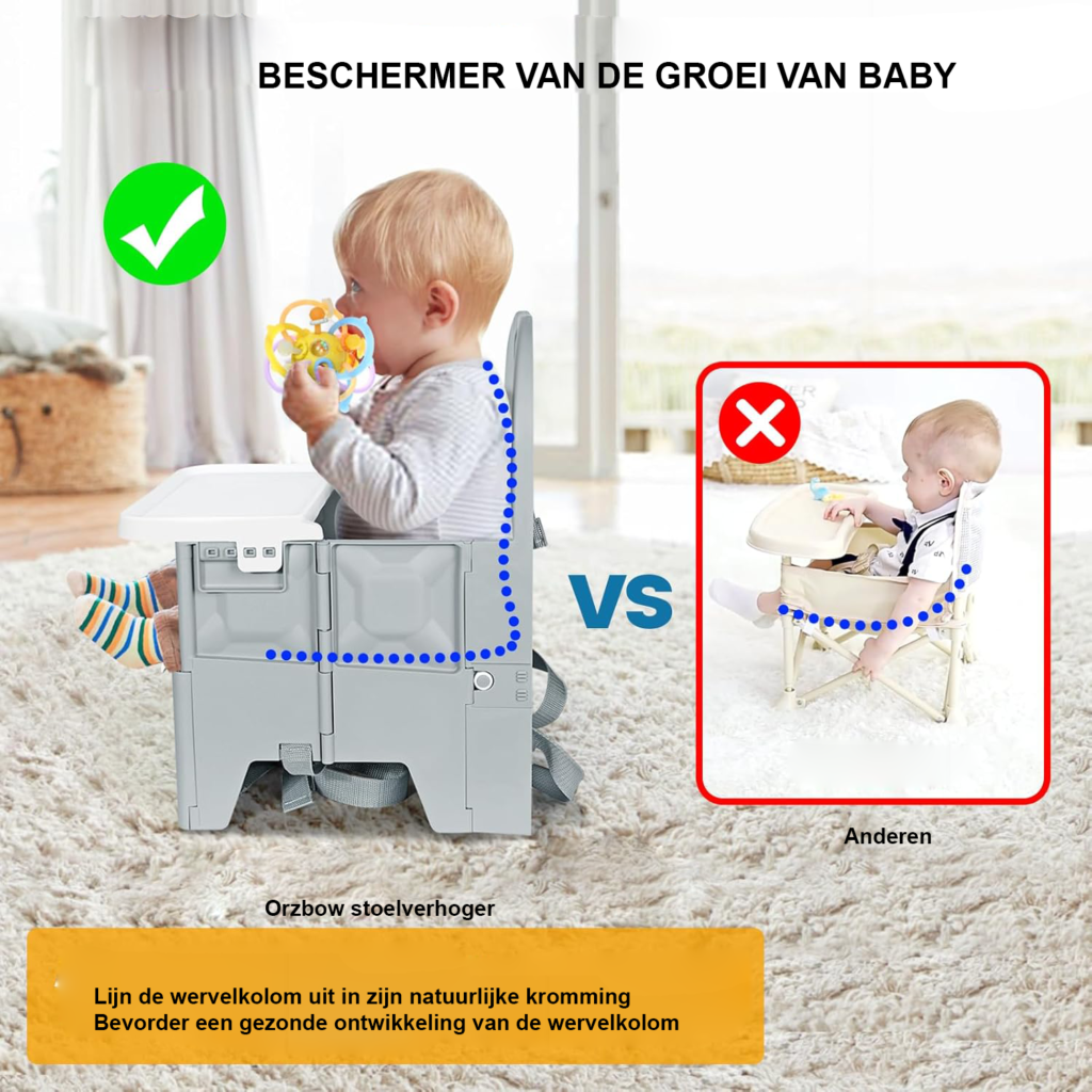 Opvouwbare baby verhogingsstoel met verwijderbaar eetblad en stabiele constructie